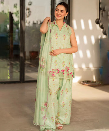 3PC-Printed Lawn Shirt With Voile Printed Dupatta-1551