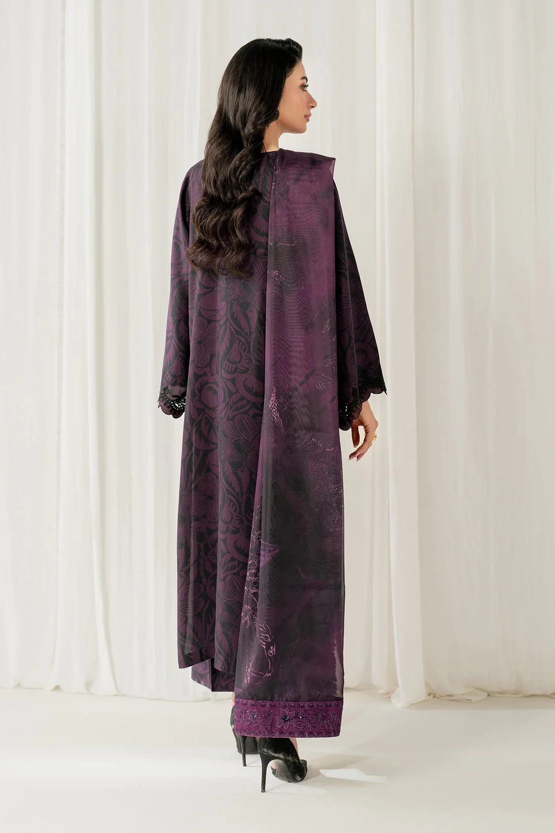 3PC-Printed Lawn Shirt With Voile Printed Dupatta-1550