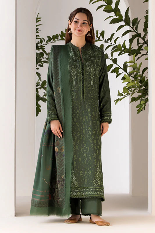 SOBIA NAZIR - 3PC DHANAK EMBROIDERED SHIRT WITH TWILL PRINTED SHAWL AND TROUSER-695