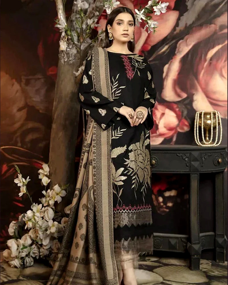 MARJAN Dhanak 3PC Embroidered With Printed Wool Shawl-1315