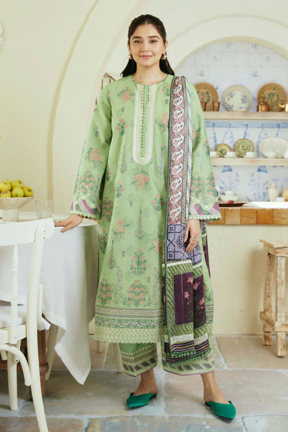 ZARA SHAHJAHAN 3PC Lawn Embroidered Shirt With Printed Dupatta-485