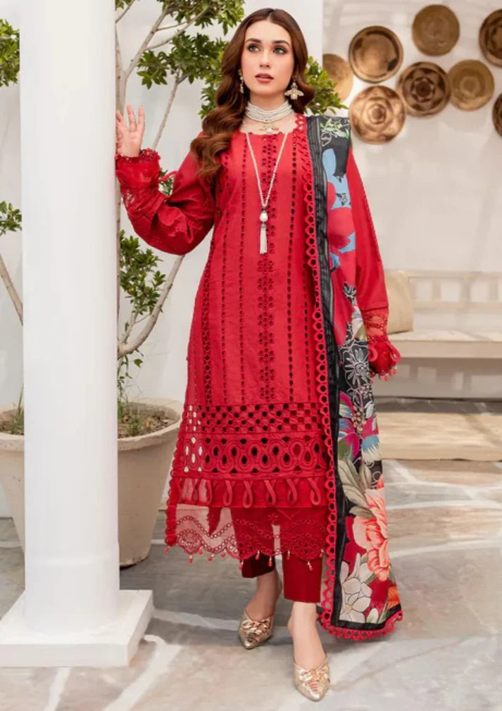 3PC CHIKENKARI Lawn Embroidered With Printed Dupatta-1004