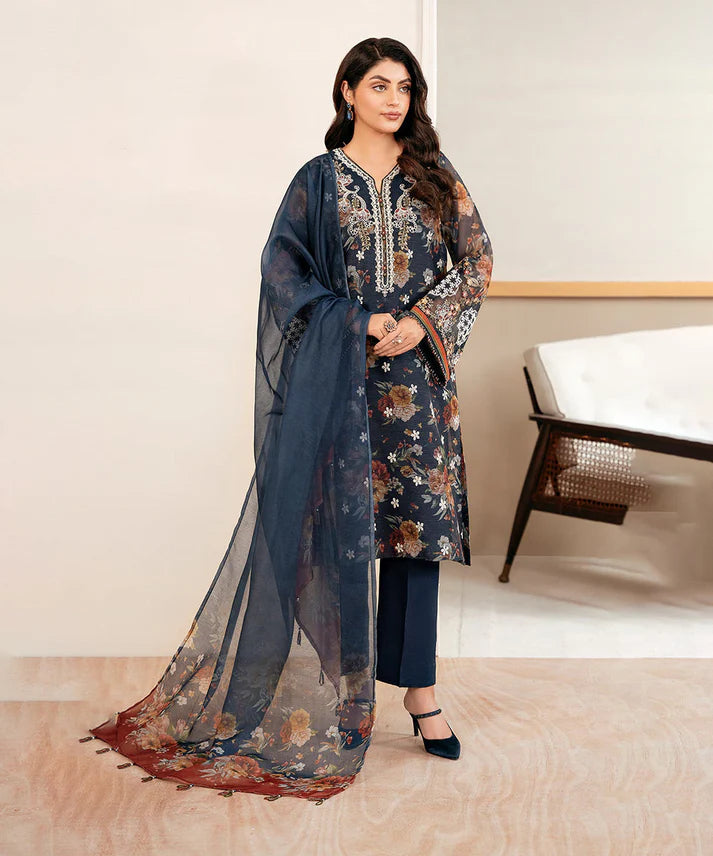 3PC Lawn Printed Shirt With Digital Printed Dupatta-1611